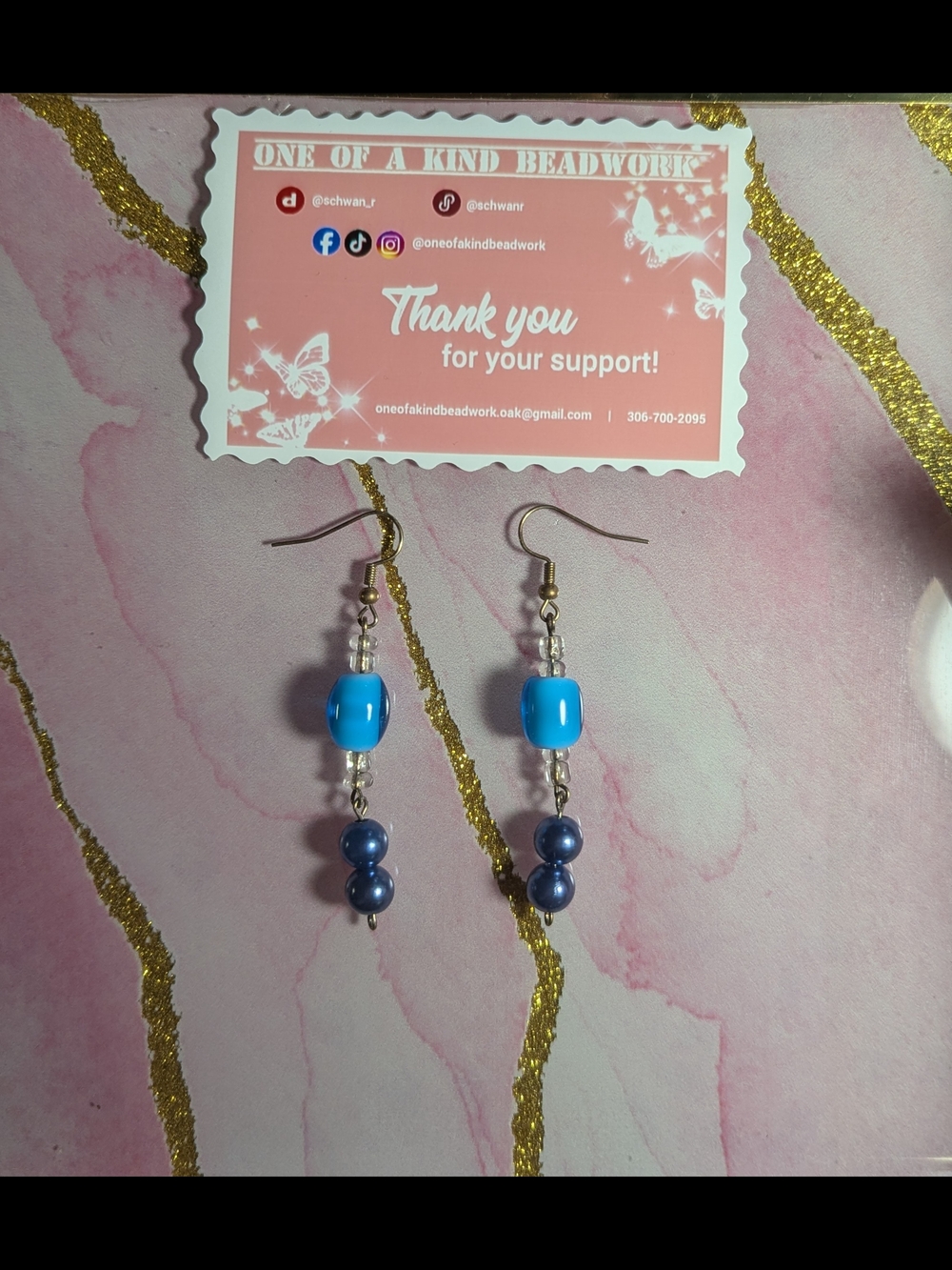 Handmade Blue Bead Drop Earrings